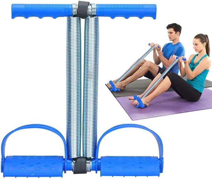 Sit Up Pull Rope - Buikspier Trainer - Fitness Thuis - Dubbele Veer - 870g - Blauw