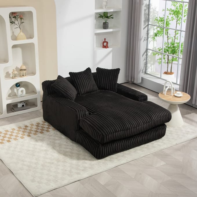 Moderne Cloud Couch - Corduroy Lounge Fauteuil Met 3 Zachte Kussens - Zwart