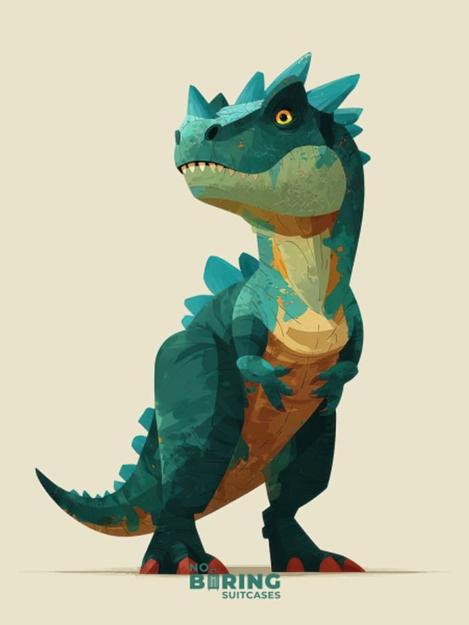 Kinderkoffer blauw - Stoere dino - Beige - Groen