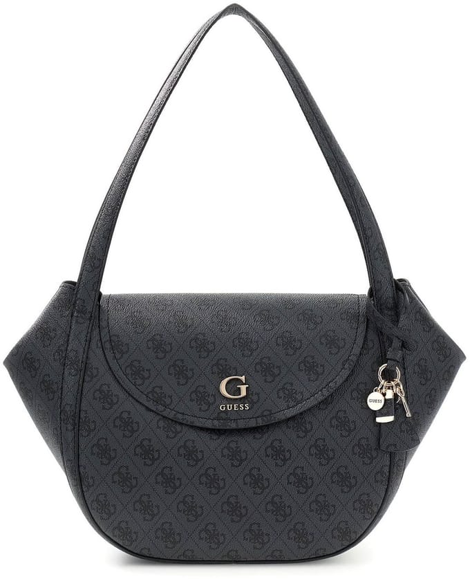 GUESS schoudertas handtas Coleen Logo Flap Shoulder Bag Coal Logo donkergrijs