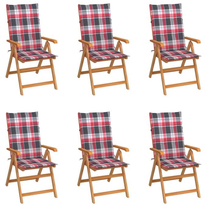 vidaXL - Inklapbare - stoelen - 6 - st - met - rood - geruite - kussens