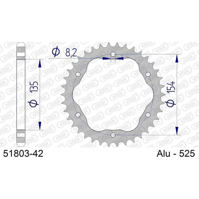 Aluminium tandwiel achter Afam 525 42 dents