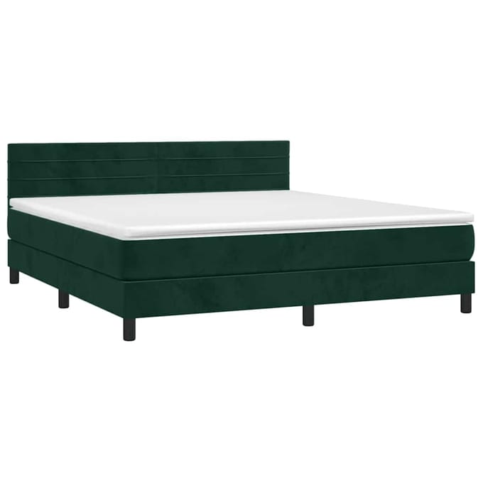 vidaXL - Boxspring - met - matras - en - LED - fluweel - donkergroen - 160x200 - cm