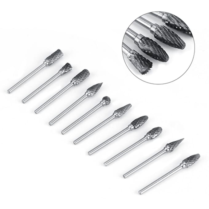 10 stuks Wolframcarbide Staal Roterende Vijlen Frezenset 3mm Schacht 6mm Snijdiameter Dubbelgesneden wit