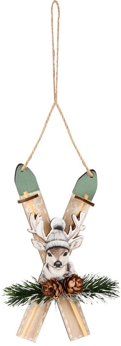 Dekoratief | Hanger ski's 'Winter Deer', hout, 14x7x4cm | A255487