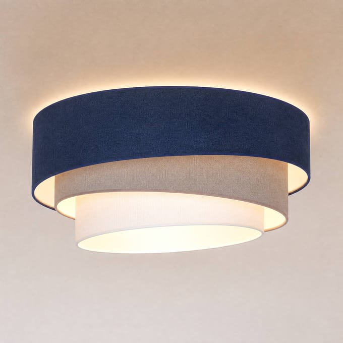 Duolla Plafondlamp Trio, donkerblauw/beige, Ø 60 cm, textiel, E27