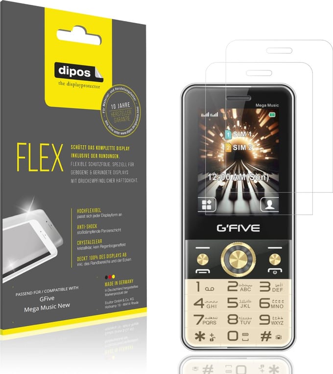 dipos – 2x Beschermfolie geschikt voor GFive Mega Music New | 3D Full Cover Screenprotector | 100% Passend