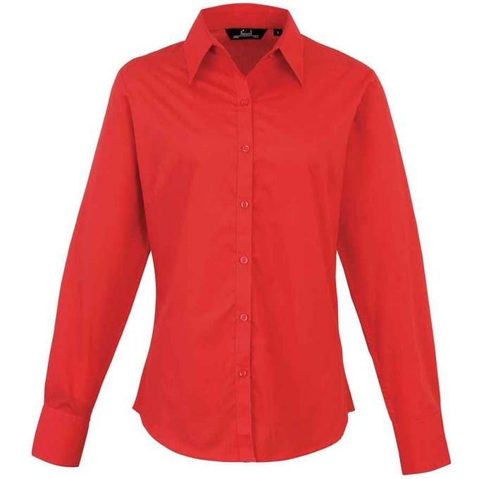 Premier Dames/Dames Popeline Blouse met Lange Mouwen (Rood)