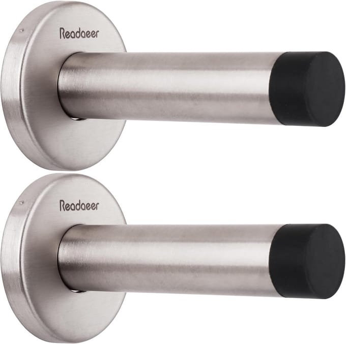 Deurstopper Set - Deurstoppers RVS - Muren Beschermen - Met Rubberen Buffer - 2 Stuks - Zilver