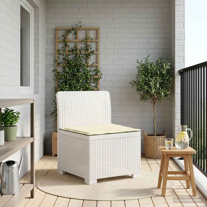 vidaXL - Eén-zits - Tuin - Sofa - met - Kussen - Rieten - Look - PP - Wit
