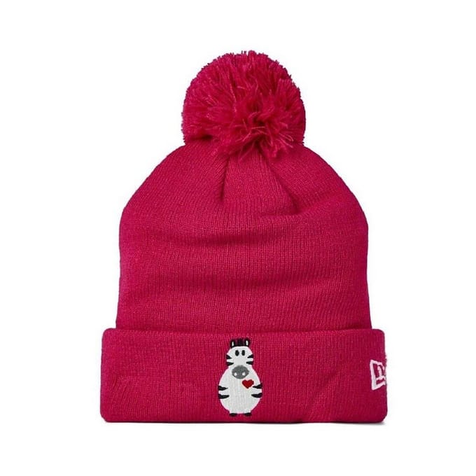 New Era Zebra-muts met pompons voor kinderen (Donkerroze)
