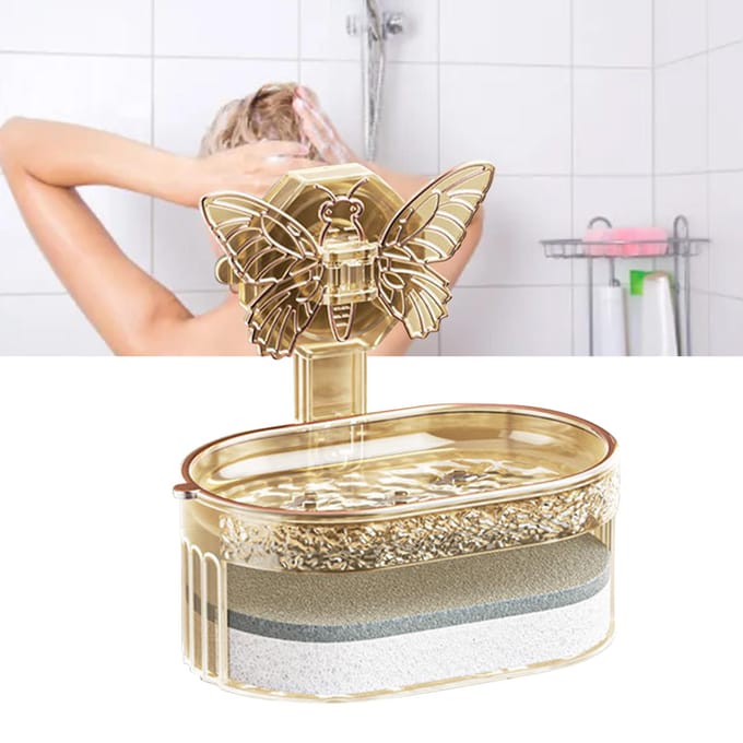 Dubbellaagse Zeephouder Elegant Stijlvol Vacuüm Zuignap Zeepbakje Waterafvoer Zeepbakje met goud