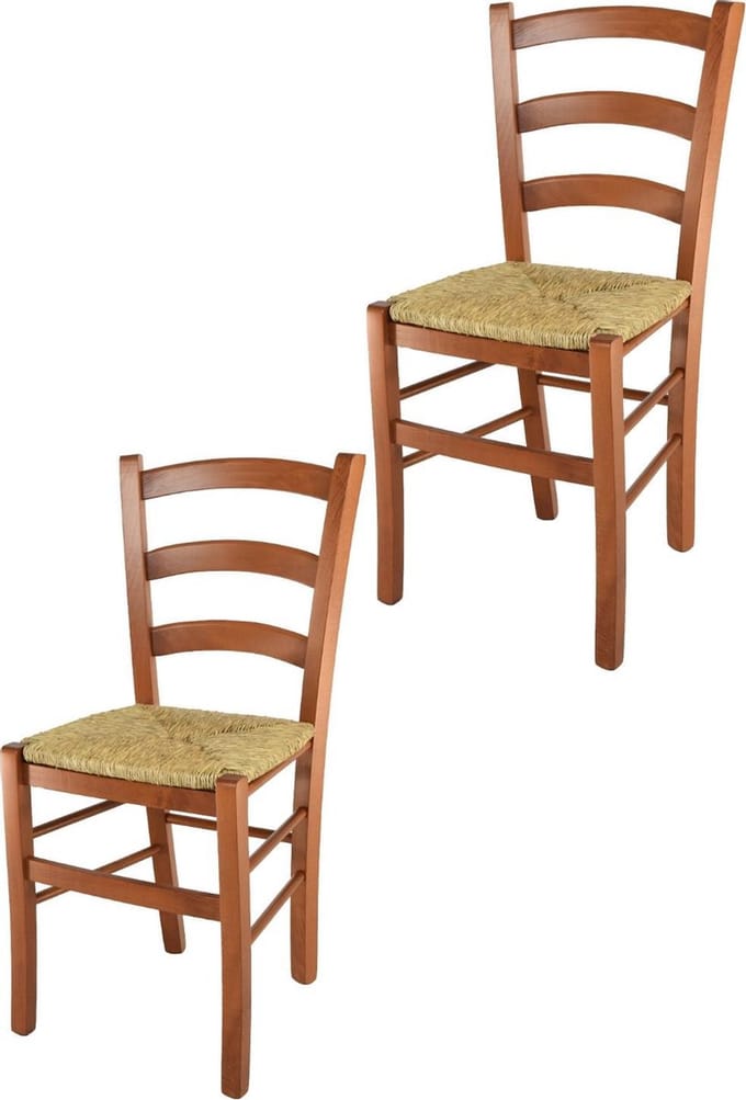 Tommychairs Venice - Eetkamerstoelen - Set van 2 - Kersenhout - Rotan