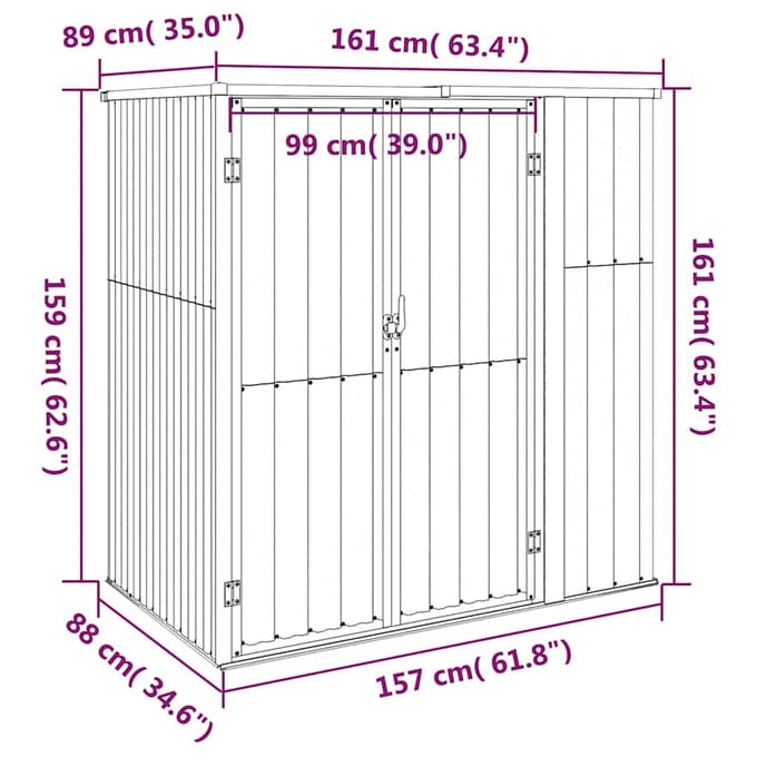 vidaXL - Tuinschuur - 161x89x161 - cm - gegalvaniseerd - staal - bruin