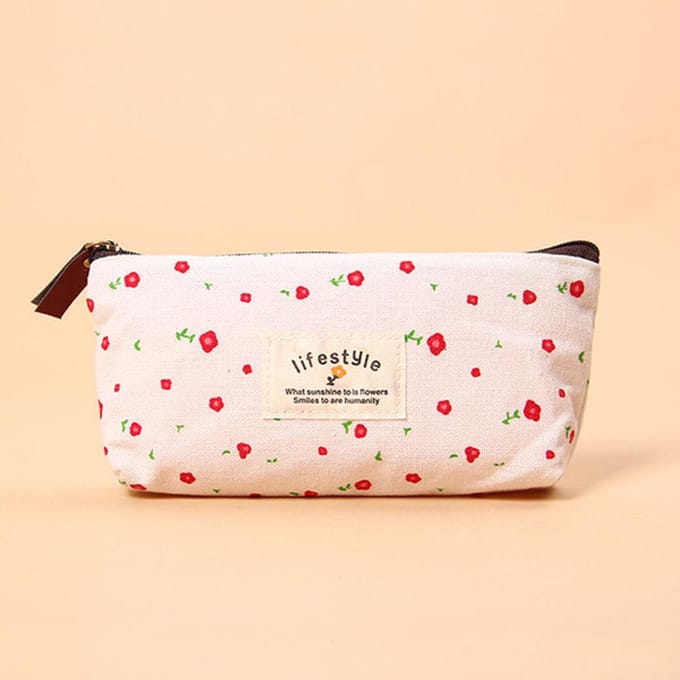 Schattige Bloem Bloemen Etui Tas Multifunctionele Opbergportemonnee voor Schrijfwaren(Beige) white