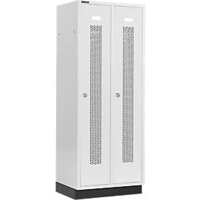Schäfer Shop Select Kledinglocker, met geperforeerde rijen, 2 compartimenten, 400 mm, met fitting, cilinderslot, deur lichtgrijs