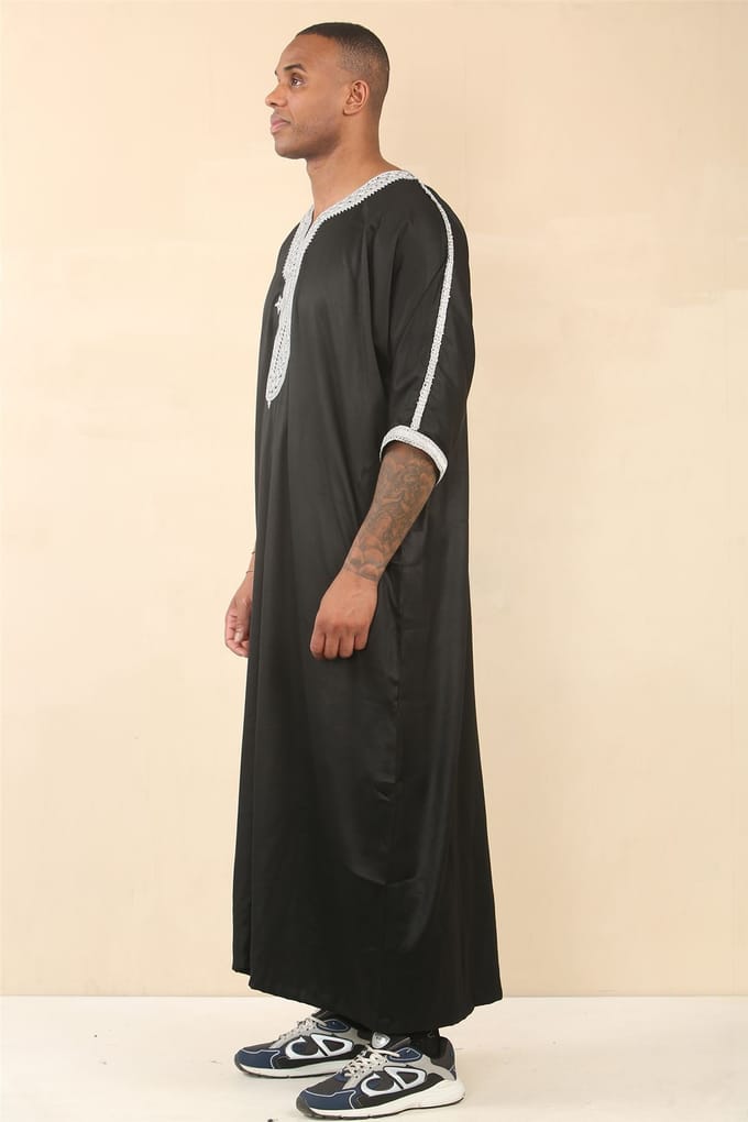 Heren zwarte Marokkaanse Thobe Jubba Robe Eid Djellaba Gandoura