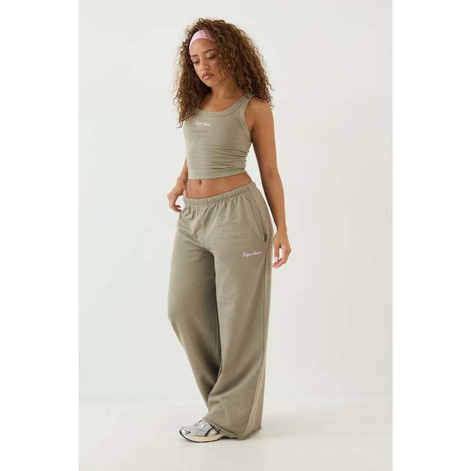 Dames Dsgn Studio Lichtgewicht Wijde Joggingbroek Met Middelhoge Taille | Gewassen Kaki | Maat: XL