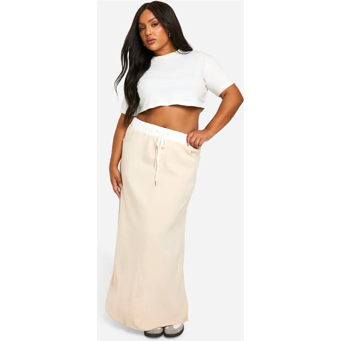 boohoo Dames Plus Taille Detail Maxi Rok | Steen | Maat: 44