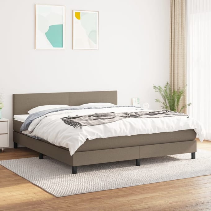 vidaXL - Boxspring - met - matras - stof - taupe - 160x200 - cm