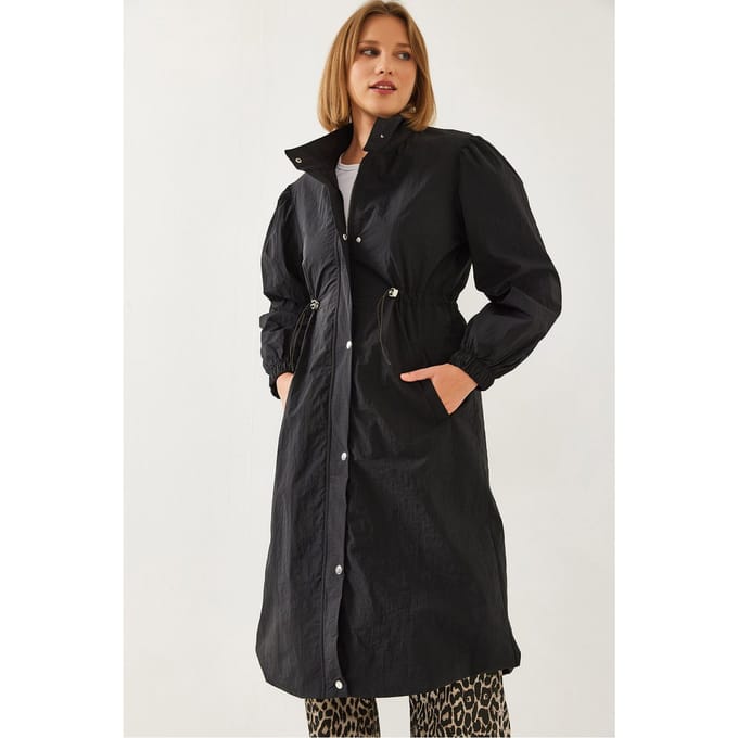 Relaxed Fit Midi Jas met Knopenluiting