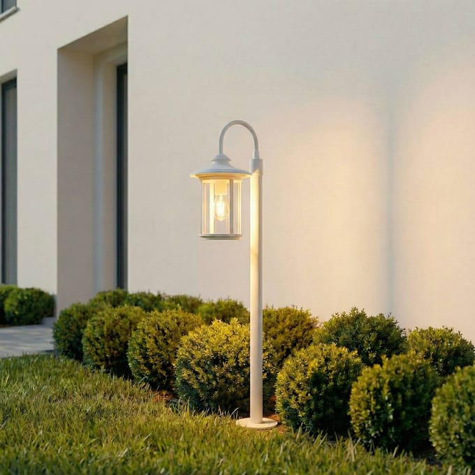 Lindby - Tuinpad verlichting - 1licht - Aluminium, glas - H: 109 cm - E27 - wit, transparant