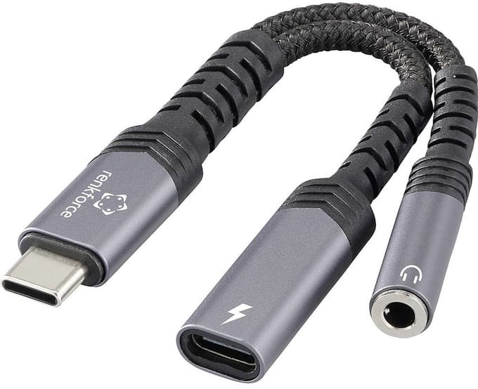 Renkforce USB-C, Audio Adapterkabel [1x USB-C stekker - 1x Audio, stereo (3,5 mm aansluiting), USB-C bus (Power Delivery)] USB-C® Audio+Charge Adapter 7.50 cm