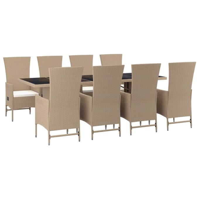 vidaXL - 9-delige - Tuinset - met - kussens - poly - rattan - beige