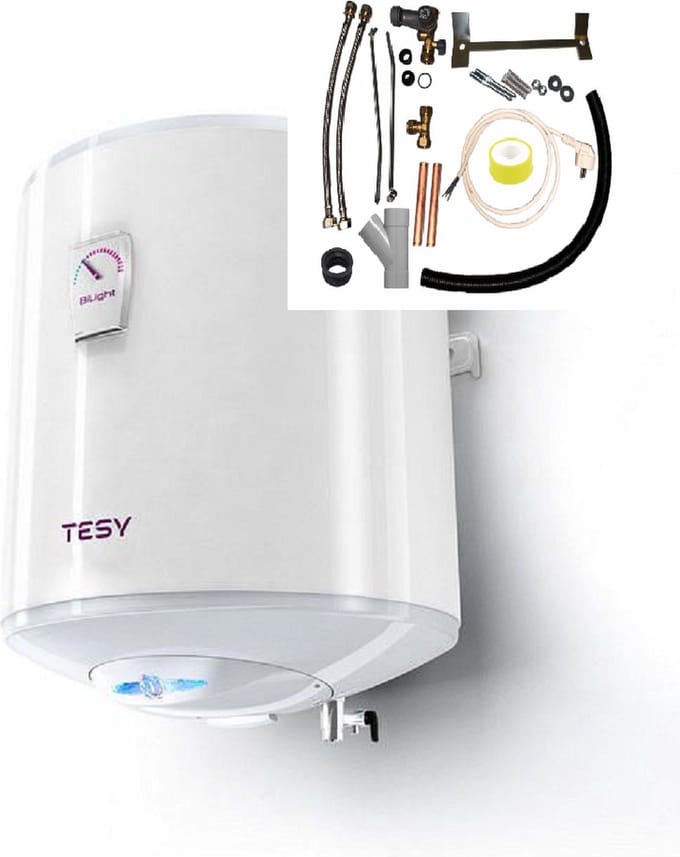 Bi-Light warmwater boiler 50 liter dik model met verticale installatie set, Elektrische Tesy boiler