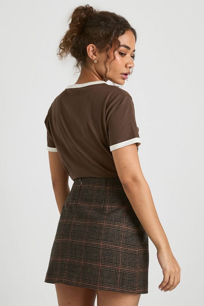 boohoo Dames Geruite Wool Look Mini Rok | Brown | Maat: 8
