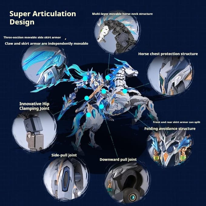 MOTOR NUCLEAR Zhao Yun met Paard - Legering Frame Super Gearticuleerd Mecha Assemblage Model Kit Actiefiguren Pop Trendy Speelgoed Cadeau gray