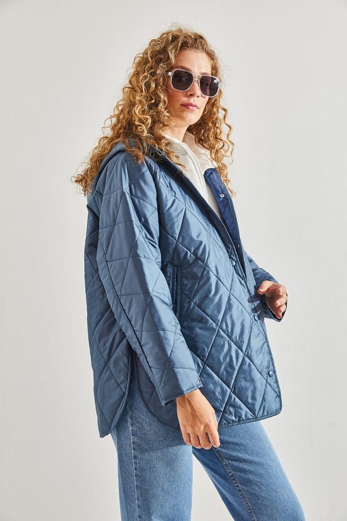 Gebreide Oversized Gewatteerde Jas met Capuchon