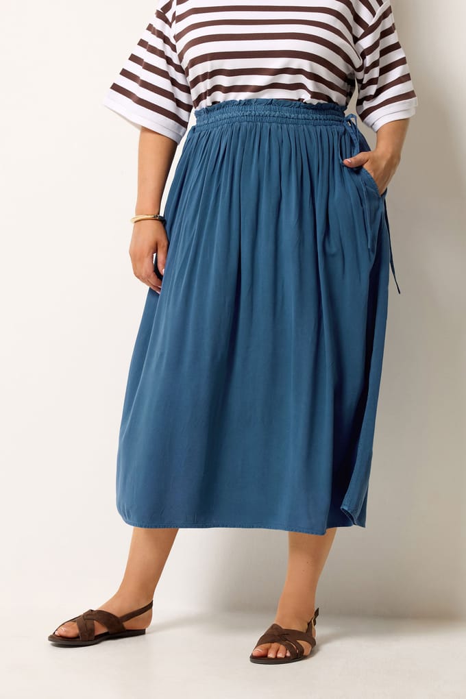 Yours Blauwe Chambray Midirok Size 50-52