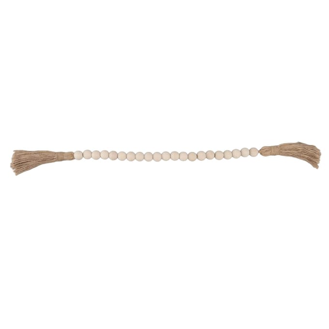 Natuurlijke Houten Kralen Slinger Handgemaakt Wanddecoratie met Kwastjes voor Cadeaus Sieraden beige