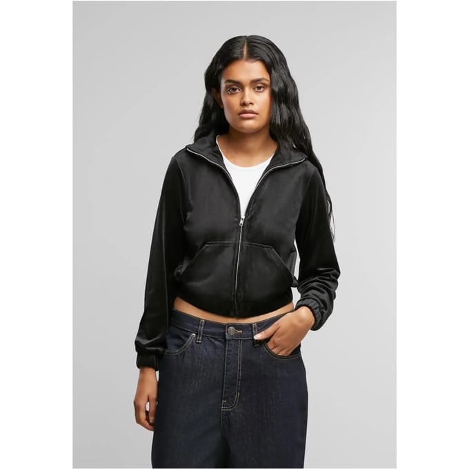 Urban Classics - Short Velvet Trainings jacket - M - Zwart