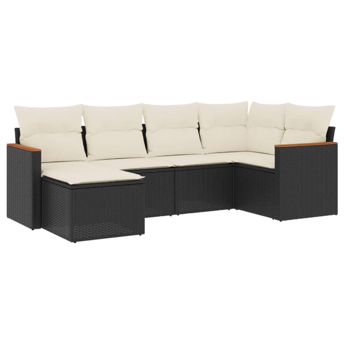 vidaXL - 6-delige - Loungeset - met - kussens - poly - rattan - zwart