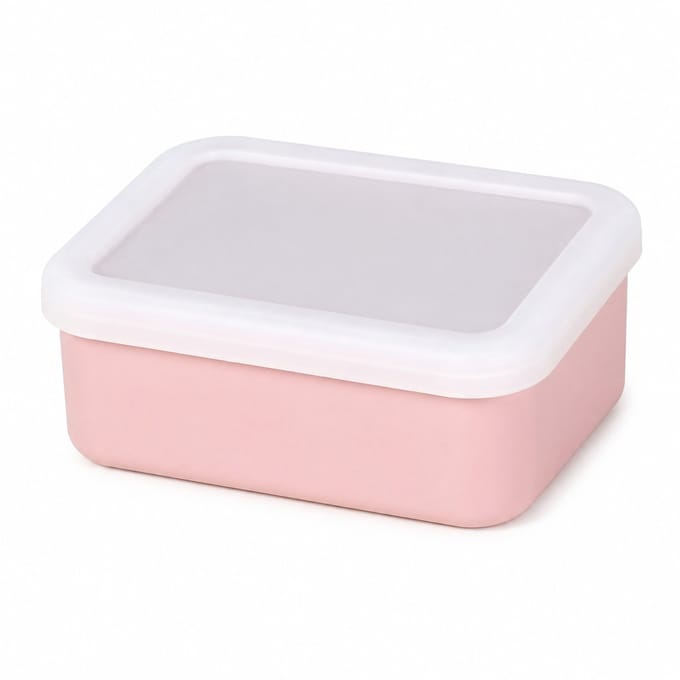 Broodtrommel 500 ml, rechthoekig met deksel, één vak, roze, 14,5 × 11 × 5,5 cm