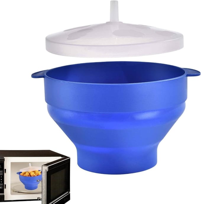 Popcorn Maker Kom - Magnetron Popper - Thuis Snacks Maken - Opvouwbaar Siliconen Ontwerp - Compact Opvouwbaar - Blauw
