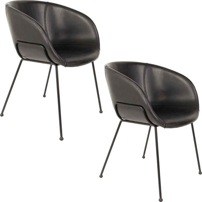 Zuiver Feston Eetkamerstoelen Armleuning Zwart - Set van 2