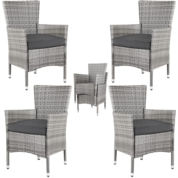 Casaria Polyrattan Tuinstoelen – 4 Stuks Stapelbaar & Kussens – Grijs