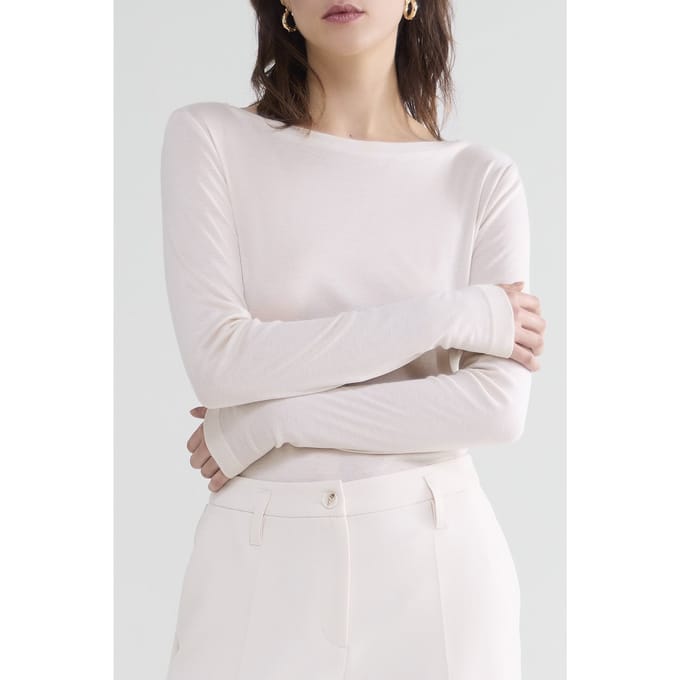 Summum Woman Boat Neck Top Sheer Jersey Solid Ivory Taglia: S | Maglie Sportivi Outlet | Donna | Bianco