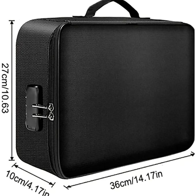 3-laagse documentendoos met slot, archiefopslag organizer box, waterdichte veilige tas black