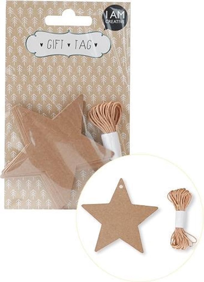 Cadeaulabels | ster | bruin | 20 stuks