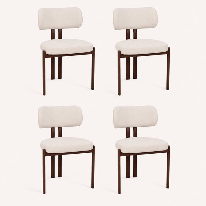 Eetkamerstoel Myra- Japandi design- set van 4 stuks- Beige Structuurstof- Zetelsenbedden Tafel en Stoel