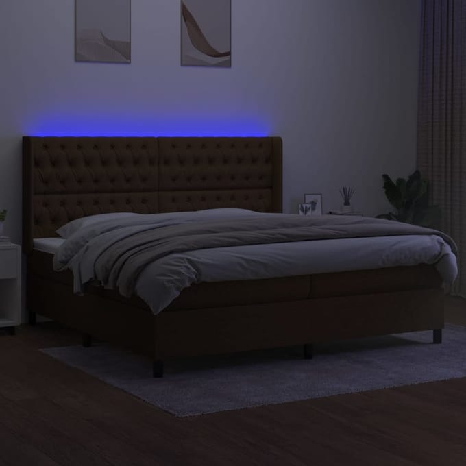 vidaXL - Boxspring - met - matras - en - LED - stof - donkerbruin - 200x200 - cm