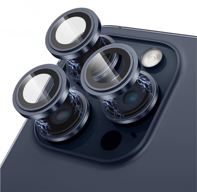 Viewr Camera Lens Protector iPhone 15 Pro / 15 Pro Max – 9H Gehard Glas Camerabeschermer – Met Installatieframe – Blauw
