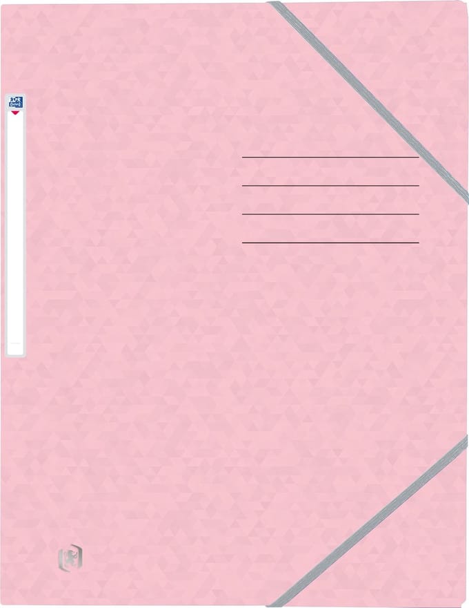 Oxford Top File + - elastomap - 3 kleppen - elastiek - A4 - pastel roze - pak 10 stuks