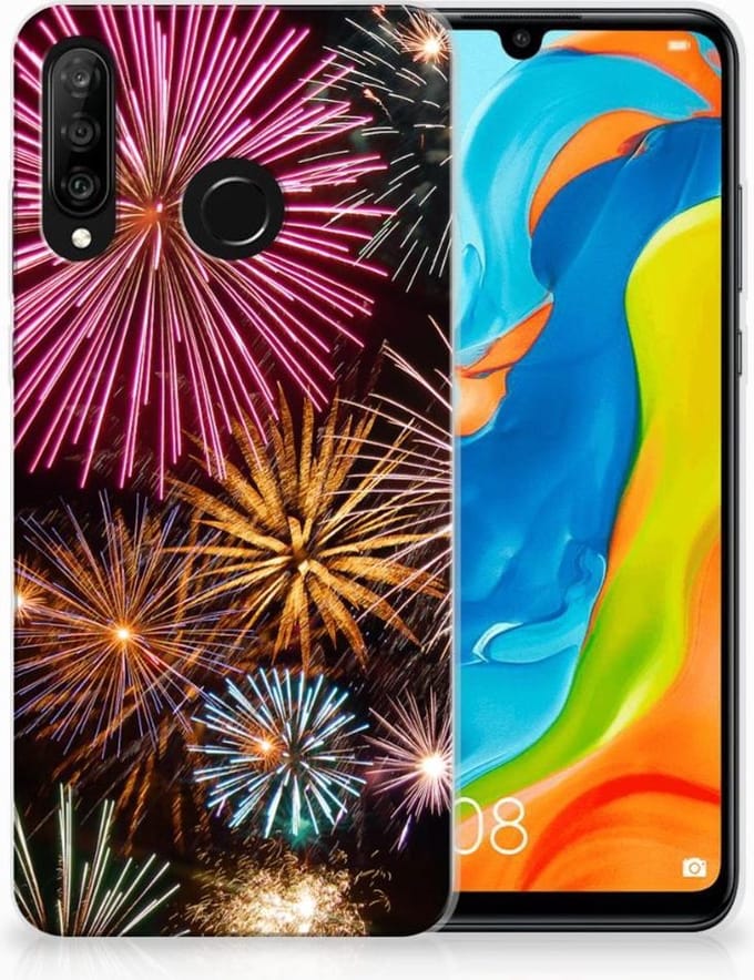 Back Cover voor Huawei P30 Lite Silicone Back Cover Vuurwerk