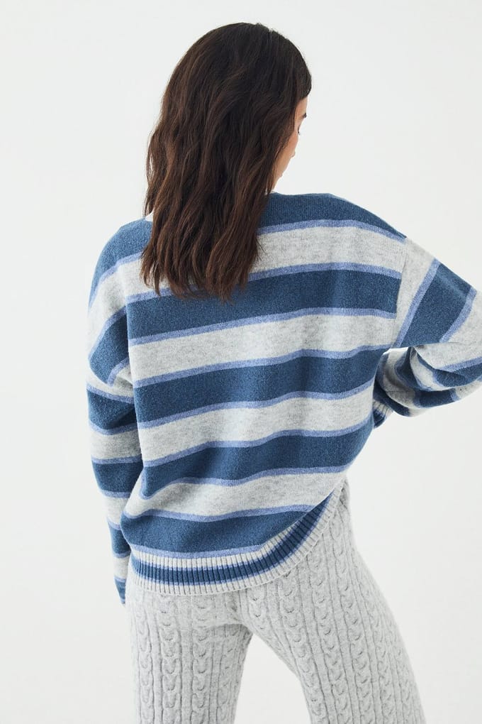 Dames DSGN Studio Gestreepte Gebreide Trui | Charcoal | Maat: Large