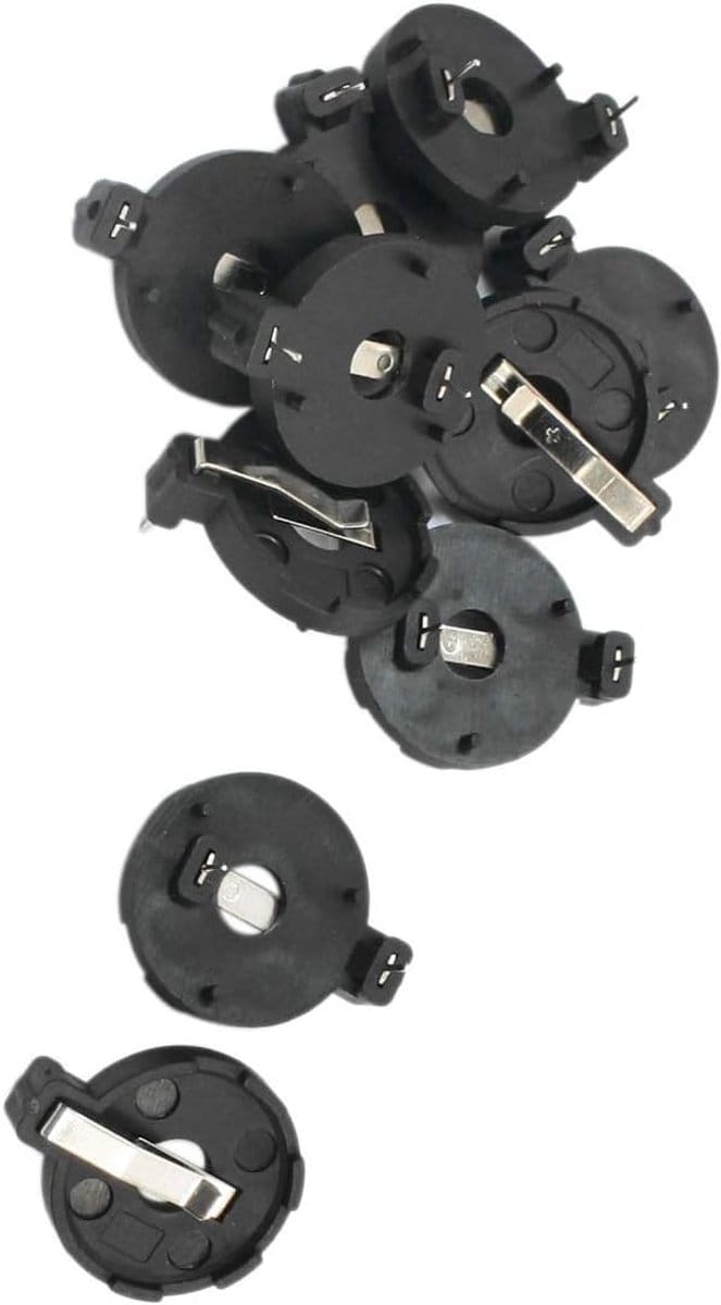 Batterij Houders - Knoopcel Houder - PCB Montage - Twee Aansluitingen - 10 Stuks - Zwart